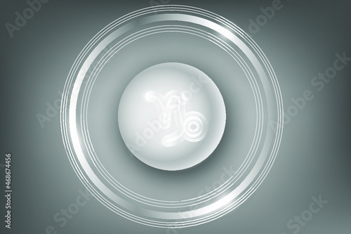 Glowing Zodiac Sign on a white button. Astrological symbolism.