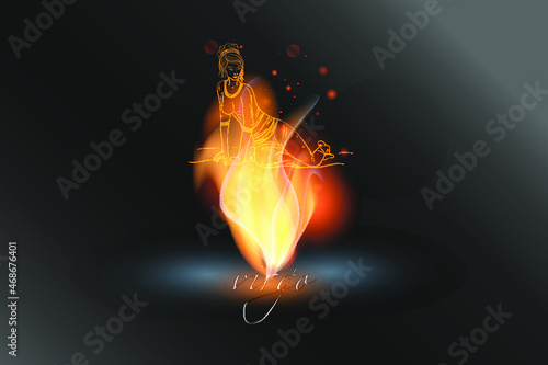 Zodiac sign in a glowing flame on a gray background. Astrological symbolism.