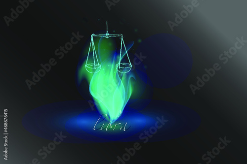Zodiac sign in a glowing flame on a gray background. Astrological symbolism.