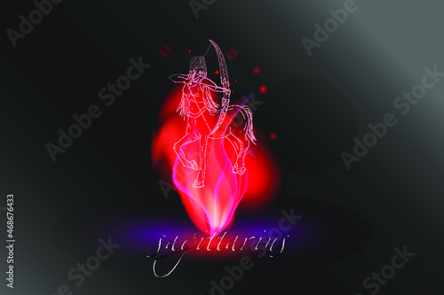 Zodiac sign in a glowing flame on a gray background. Astrological symbolism.