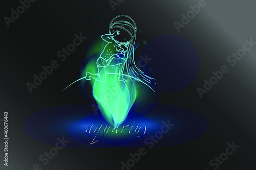 Zodiac sign in a glowing flame on a gray background. Astrological symbolism.