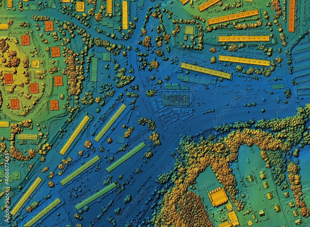 Digital elevation model. GIS 3D illustration made after proccesing