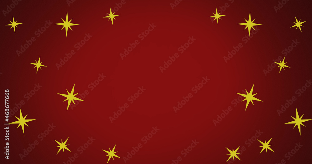 Image of christmas stars falling on red background Image of christmas stars falling on red background