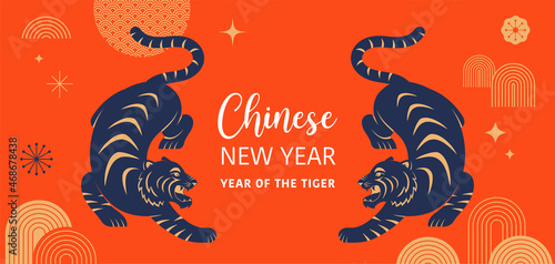 Chinese new year 2022 year of the tiger - Chinese zodiac symbol, Lunar new year concept, modern background design