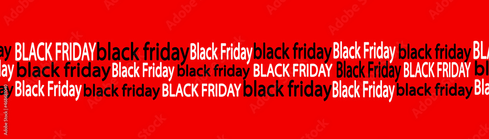 Black Friday. Seamless pattern with the text Black Friday on a red background. Baner with text black friday. Vector illustration.
