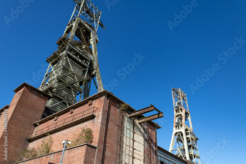 Headstocks of clipstone colliery No 1, is 67m and headstock No 2, is 65.5m - stock photo photo