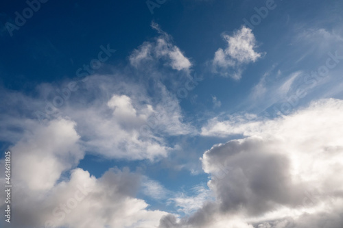 Fototapeta Naklejka Na Ścianę i Meble -  Beautiful cloudy sky. Nature simple background. White on blue