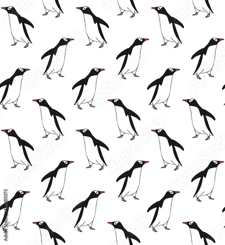 Vector seamless pattern of hand drawn doodle sketch penguin isolated on white background