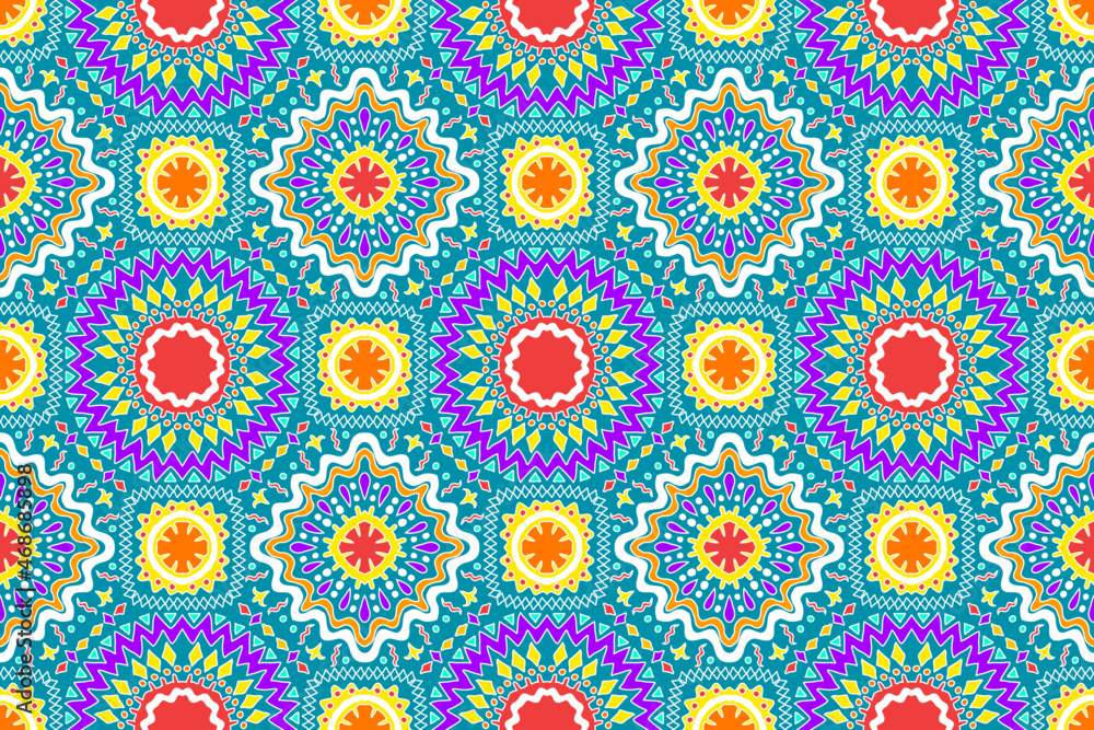 Geometric ikat ethnic pattern design. Aztec fabric carpet mandala ornament boho chevron textile decoration wallpaper. Tribal turkey African Indian traditional embroidery vector illustration background