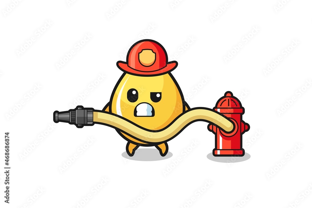 Obraz premium honey drop cartoon as firefighter mascot with water hose