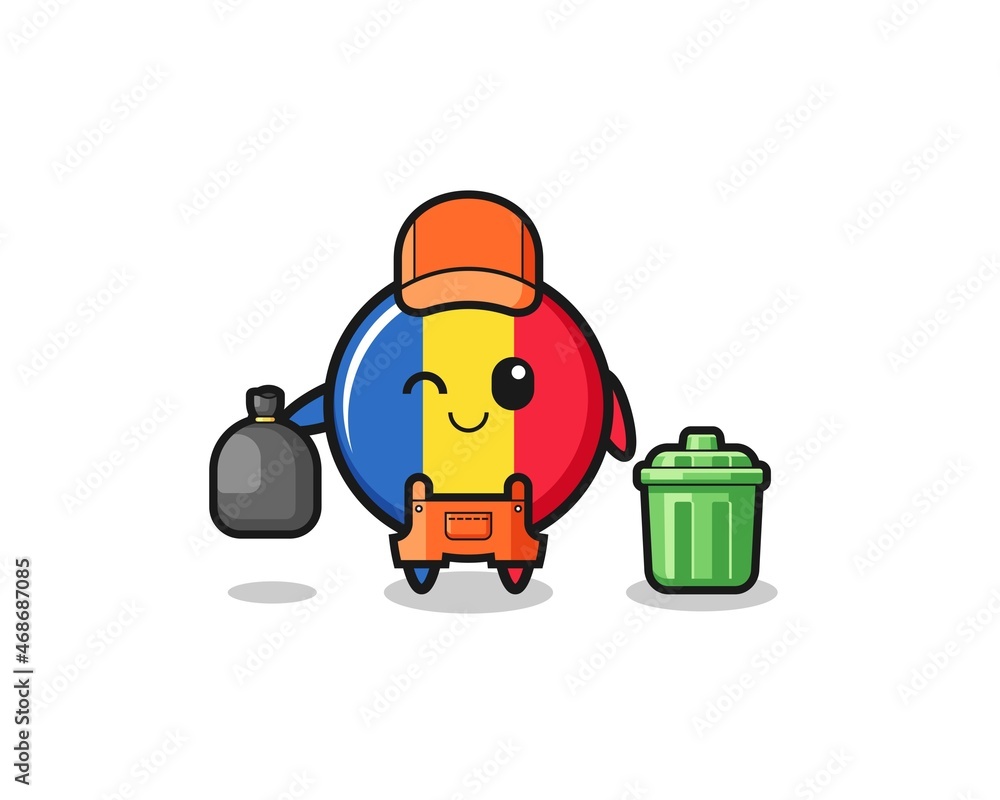 the mascot of cute romania flag as garbage collector the mascot of cute romania flag as garbage collector
