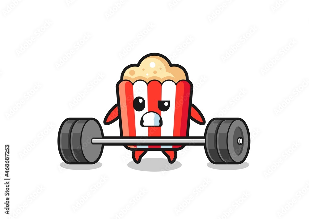 cartoon of popcorn lifting a barbell cartoon of popcorn lifting a barbell