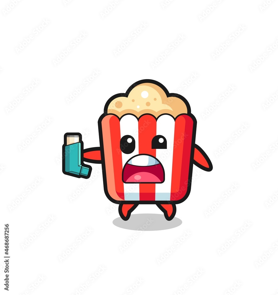popcorn mascot having asthma while holding the inhaler popcorn mascot having asthma while holding the inhaler