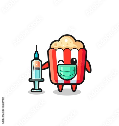 popcorn mascot as vaccinator