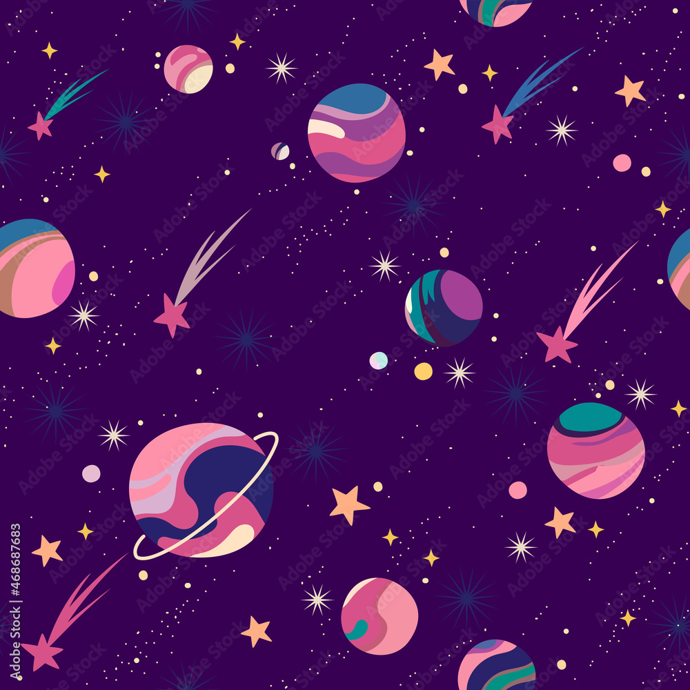 seamless background with planets and stars Stock Vector | Adobe Stock