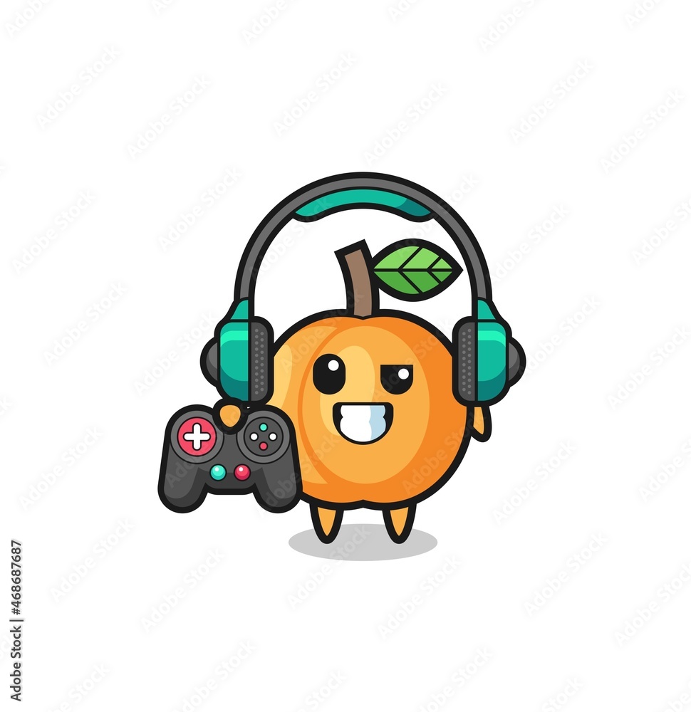 apricot gamer mascot holding a game controller apricot gamer mascot holding a game controller