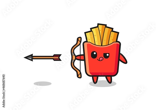illustration of french fries character doing archery