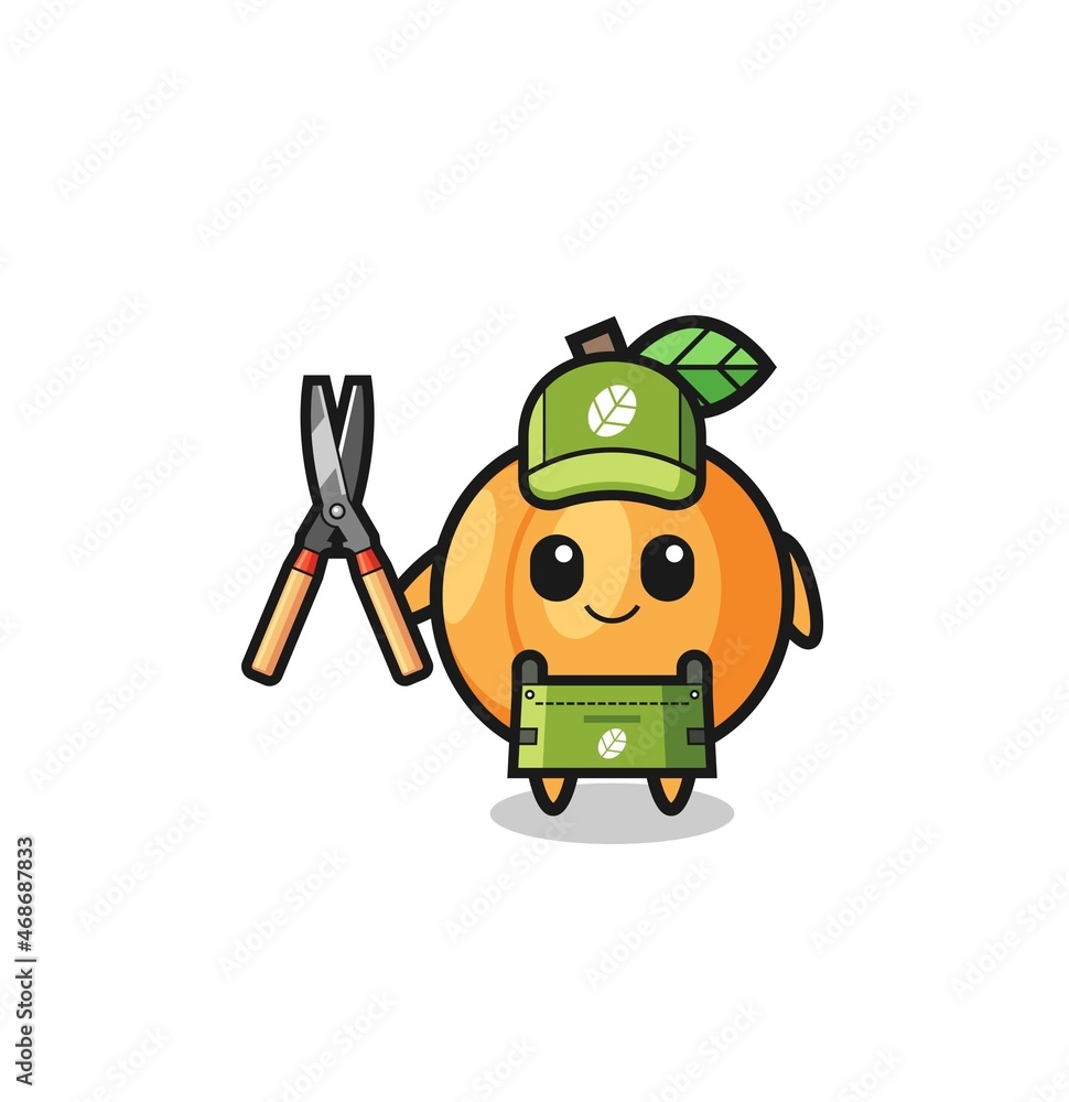 cute apricot as gardener mascot cute apricot as gardener mascot