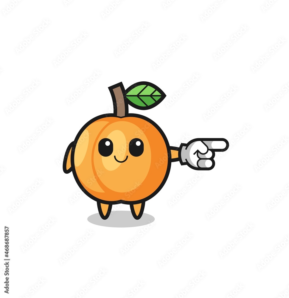 apricot mascot with pointing right gesture