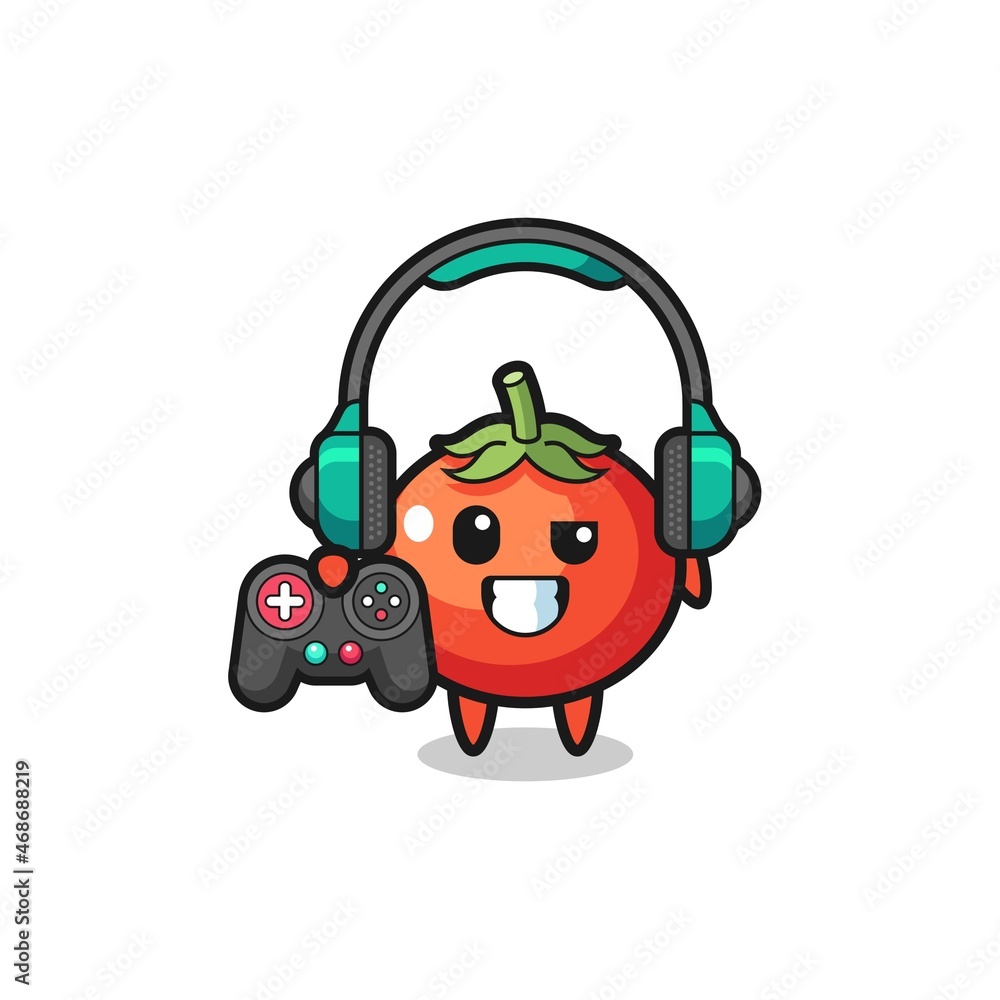 tomatoes gamer mascot holding a game controller tomatoes gamer mascot holding a game controller