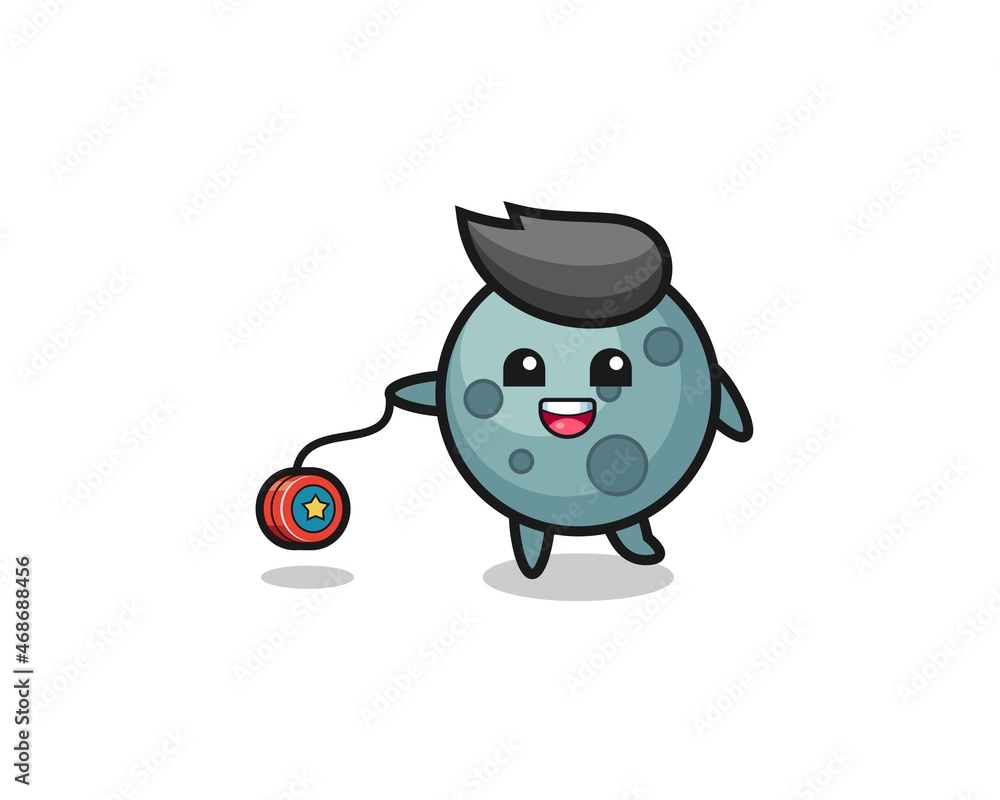 cartoon of cute asteroid playing a yoyo