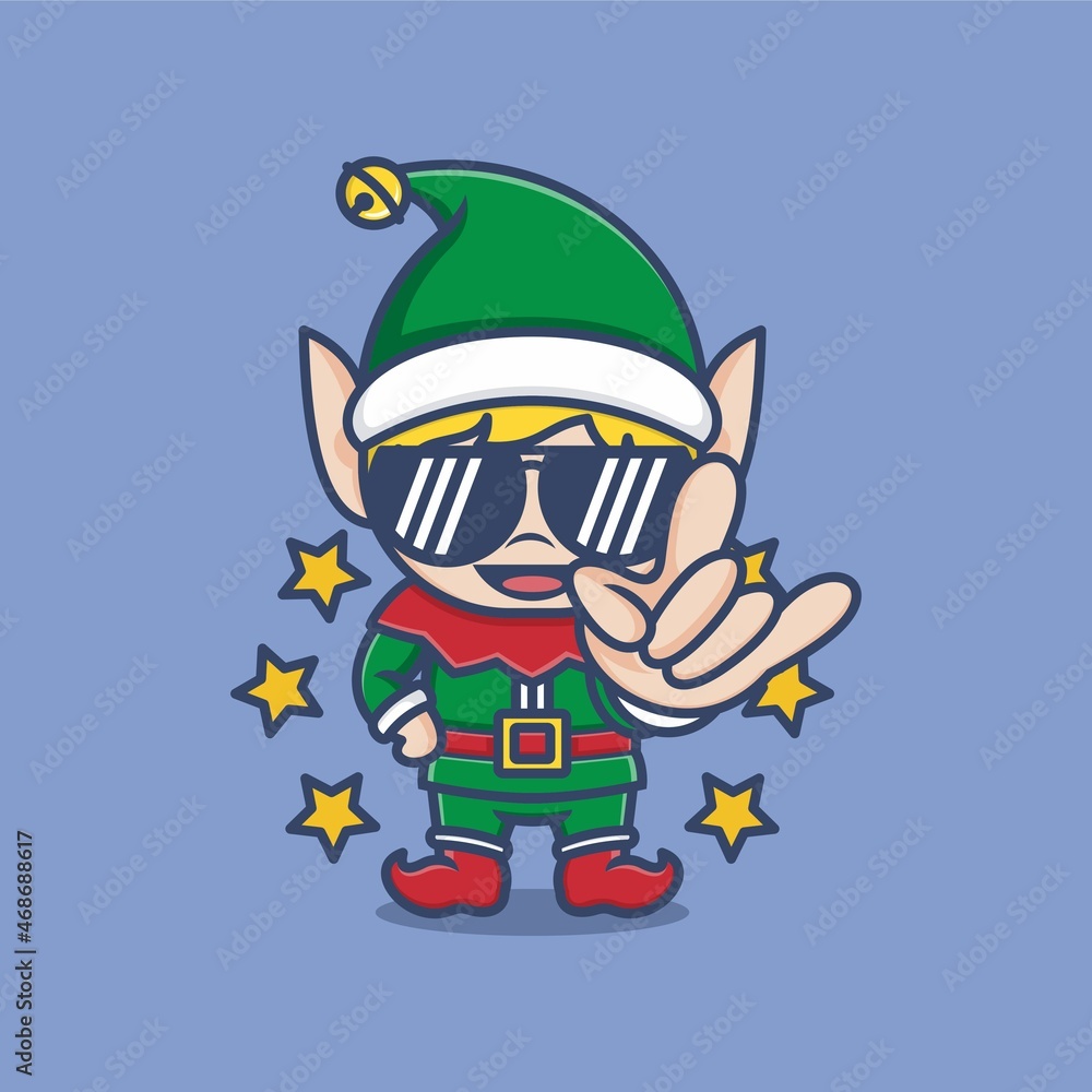 cute cartoon christmas elf rocker cool sign . vector illustration for mascot logo or sticker cute cartoon christmas elf rocker cool sign . vector illustration for mascot logo or sticker