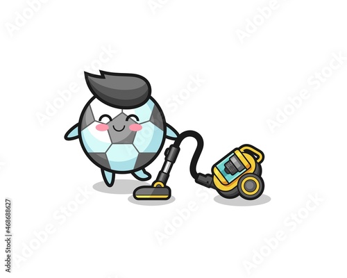 cute football holding vacuum cleaner illustration