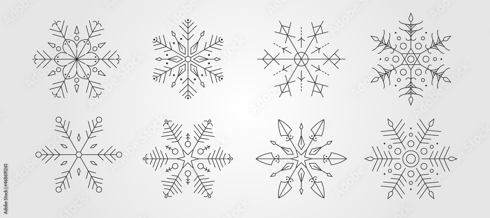 set of snowflake icon vector winter symbol illustration design, line art crystal symbol - obrazy, fototapety, plakaty 