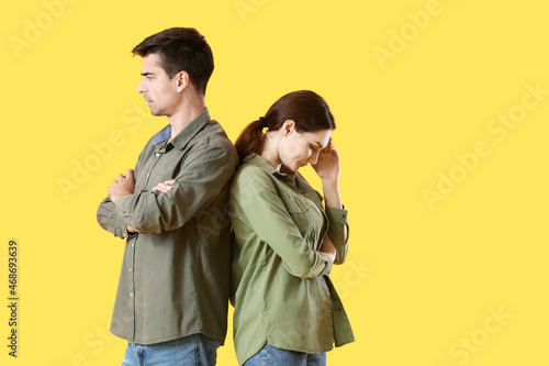 Quarreled young couple on y...
