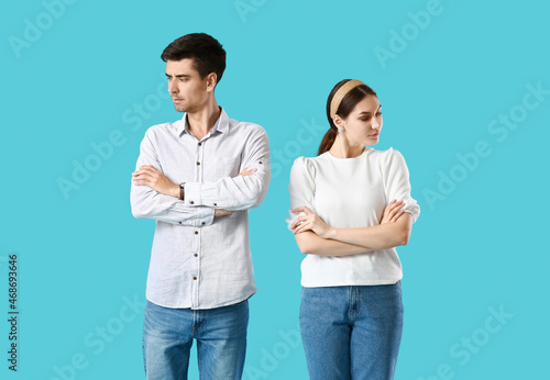 Quarreled young couple on b...