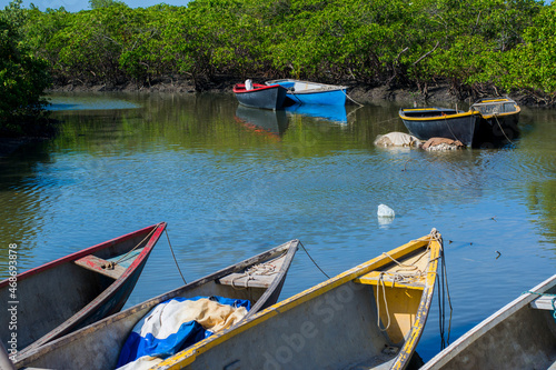  Fishing canoes anchored in the river in Saubara in the state of Bahia. photo