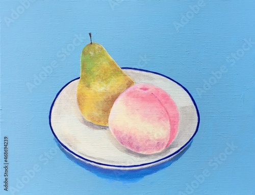 Acrylic Painting of a Peach and a Pear