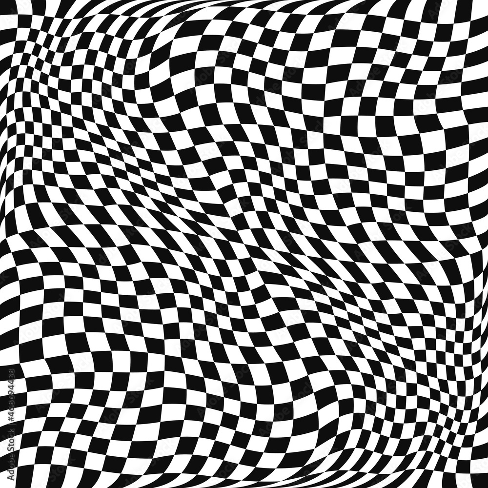 Racing flag, winding pattern. Vector black and white repeating convex pattern.