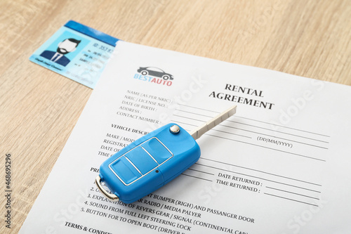 Rental agreement, car key a...