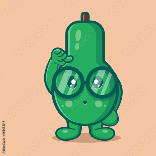 genius cute avocado fruit mascot isolated cartoon in flat style 