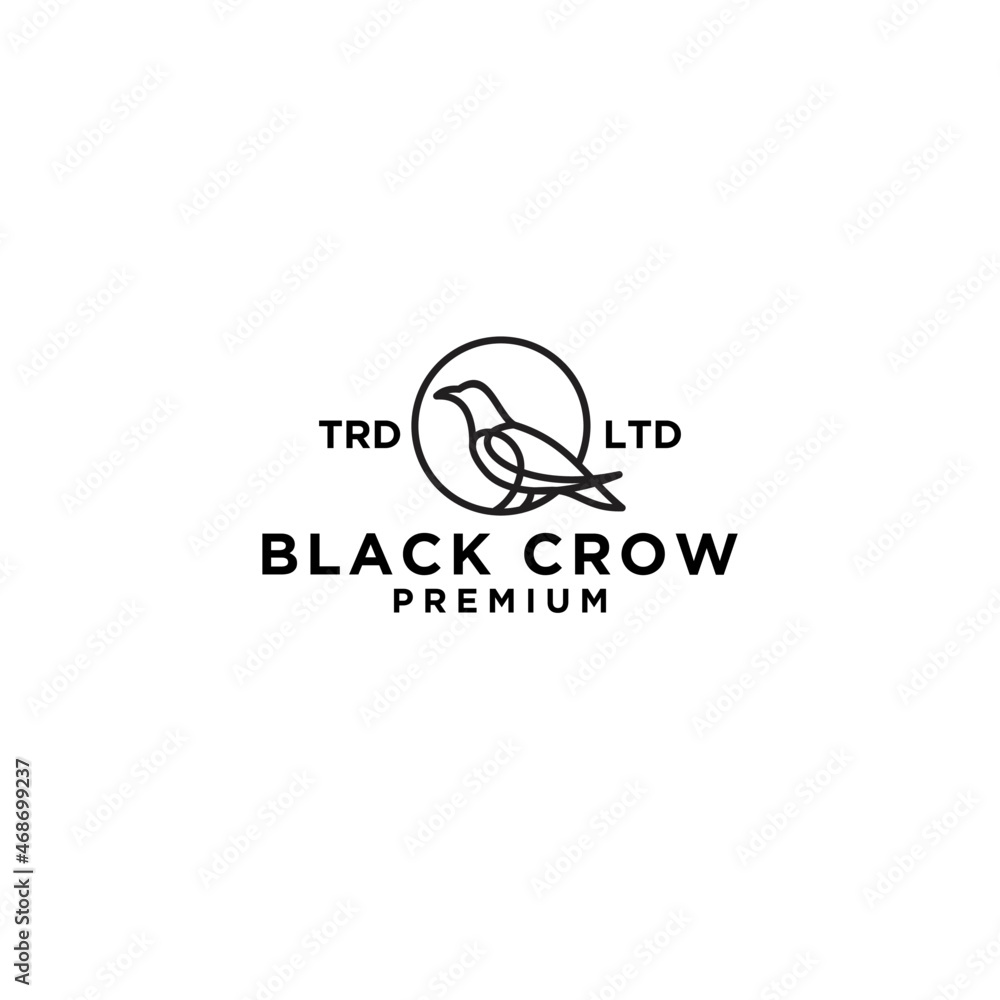 Naklejka premium black raven on circle line logo design