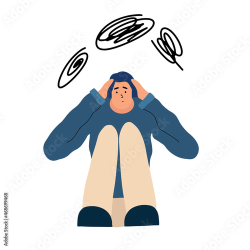 The girl suffers from obsessive compulsive disorder. Dizziness. Anxiety in humans. Vector illustration in flat style photo