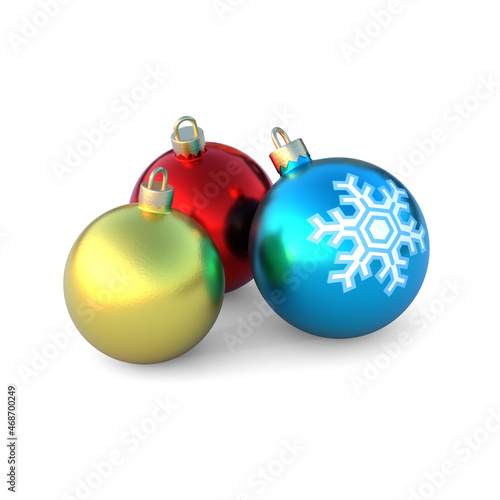Close up view of 3 Christmas balls isolate on white background
