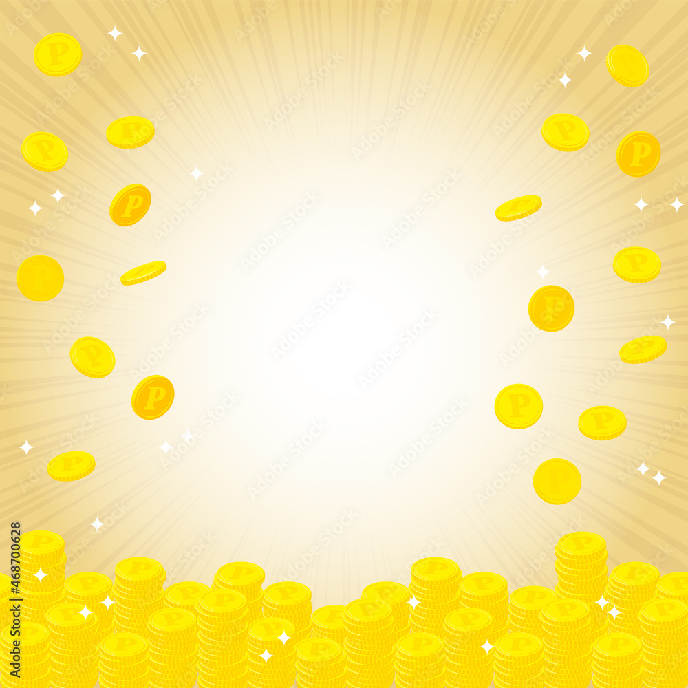 金色の集中線背景イラスト（ポイントコイン）