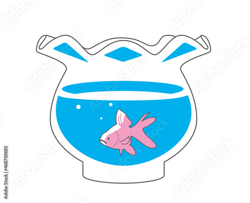 金魚の入った水槽のアイコン　イラスト主線　夏のイメージのシンプルで可愛いイラスト