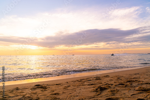 beautiful tropical beach and sea with twilight sky