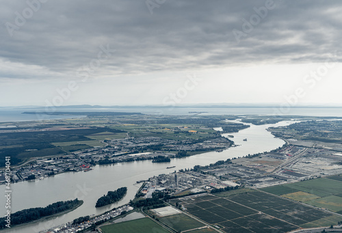 An aerial view of the Fraser River delta looking south towards Tsawwassen, BC photo