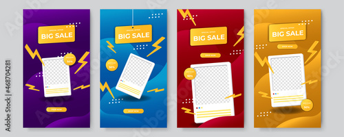 Stories template set for banner sale, presentation, flyer, poster, invitation. Social media story template. Trendy editable template for social networks stories, vector illustration.