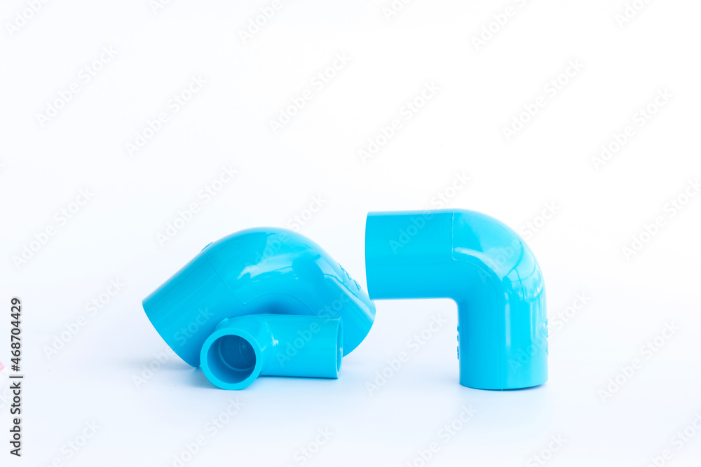 PVC pipe fitting connection on white background. PVC pipe fitting connection on white background.