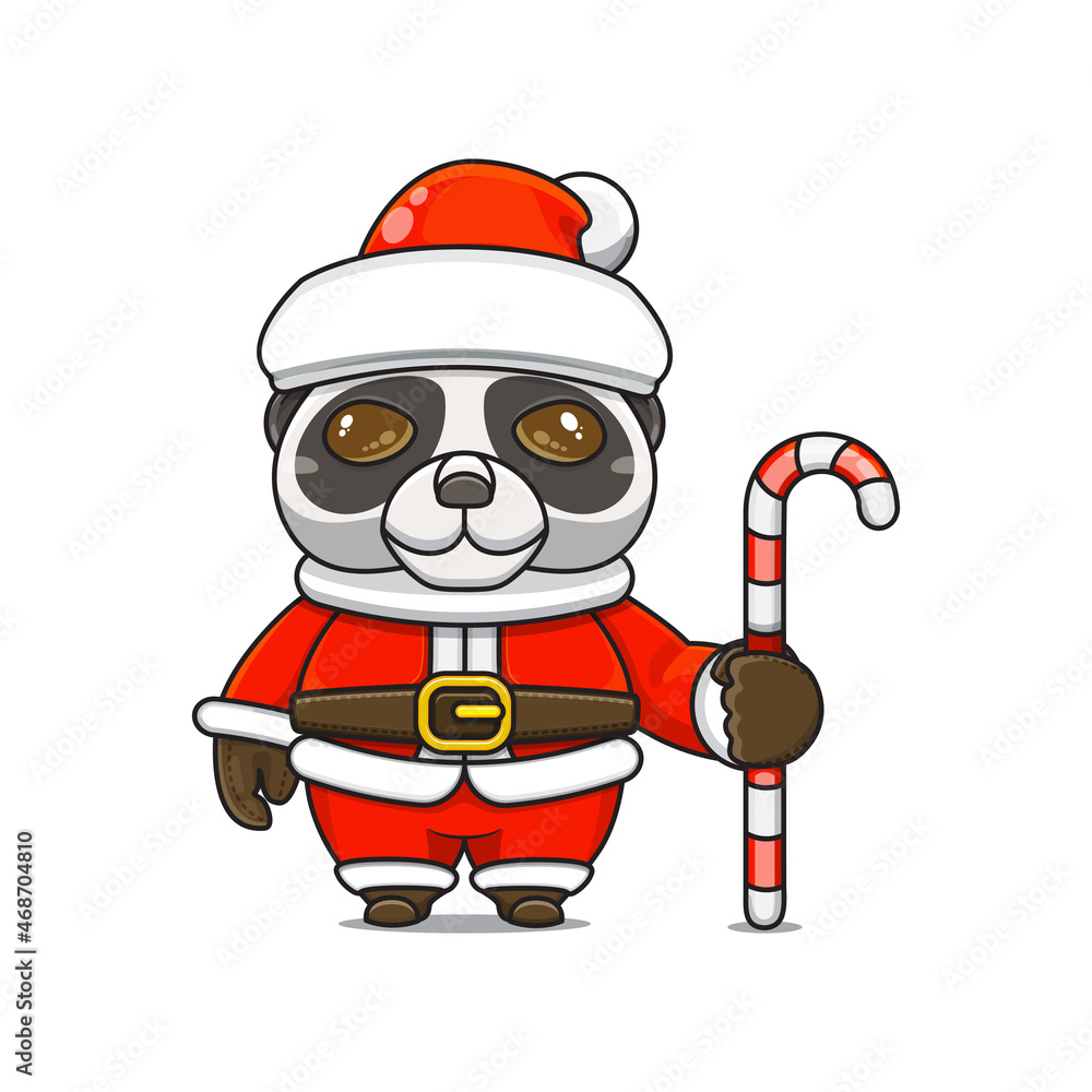 cute panda wearing santa costume holding candy cane for christmas cute panda wearing santa costume holding candy cane for christmas