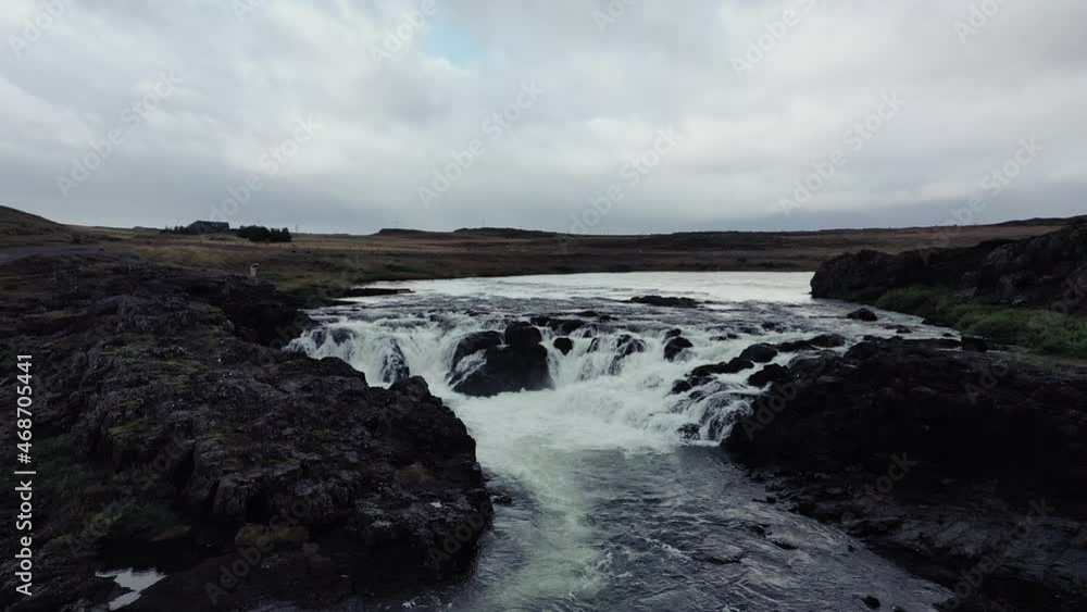 Low flight over rapids of river in Iceland Low flight over rapids of river in Iceland