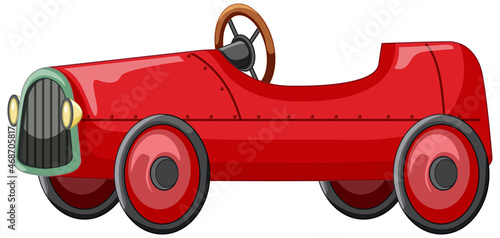 Vintage red car toy on white background