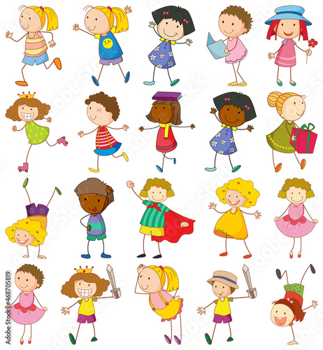 Set of different doodle kids cartoon character