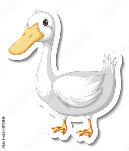 Sticker template with a white duck cartoon character isolated