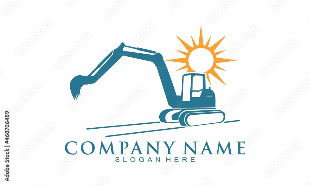 Excavator and sun logo design